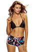 Solid Black Halter Bikini Floral Boardshort Swimsuit